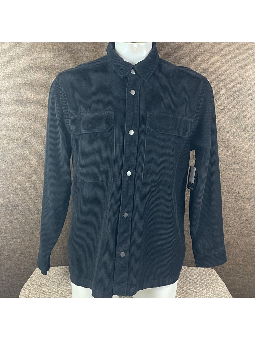 No Boundaries Jacket Mens M Oversized Black Corduroy Snap Front Shacket NWT R3